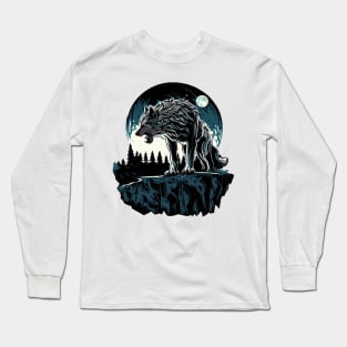 Majestic Wolf Under Moonlight Long Sleeve T-Shirt